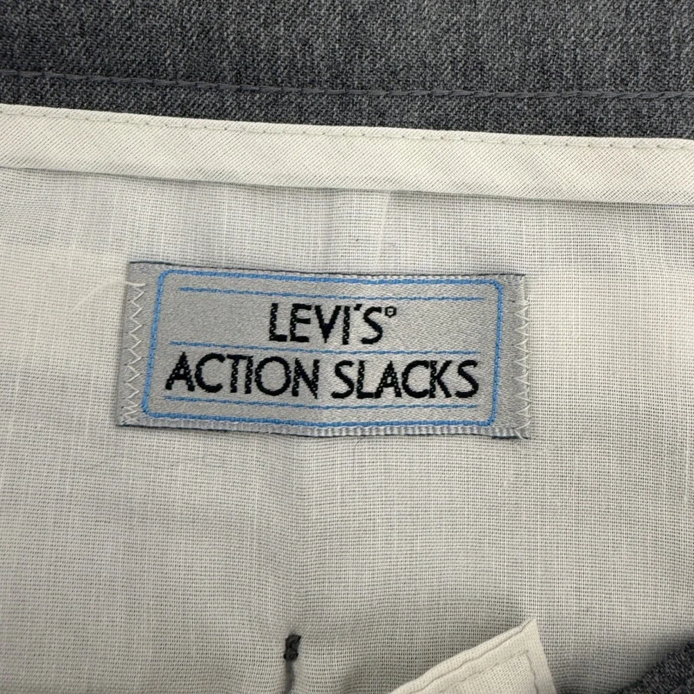 Levis Action Slacks Mens 33x30 Gray Vintage Polyester Straight Leg Dress Pants